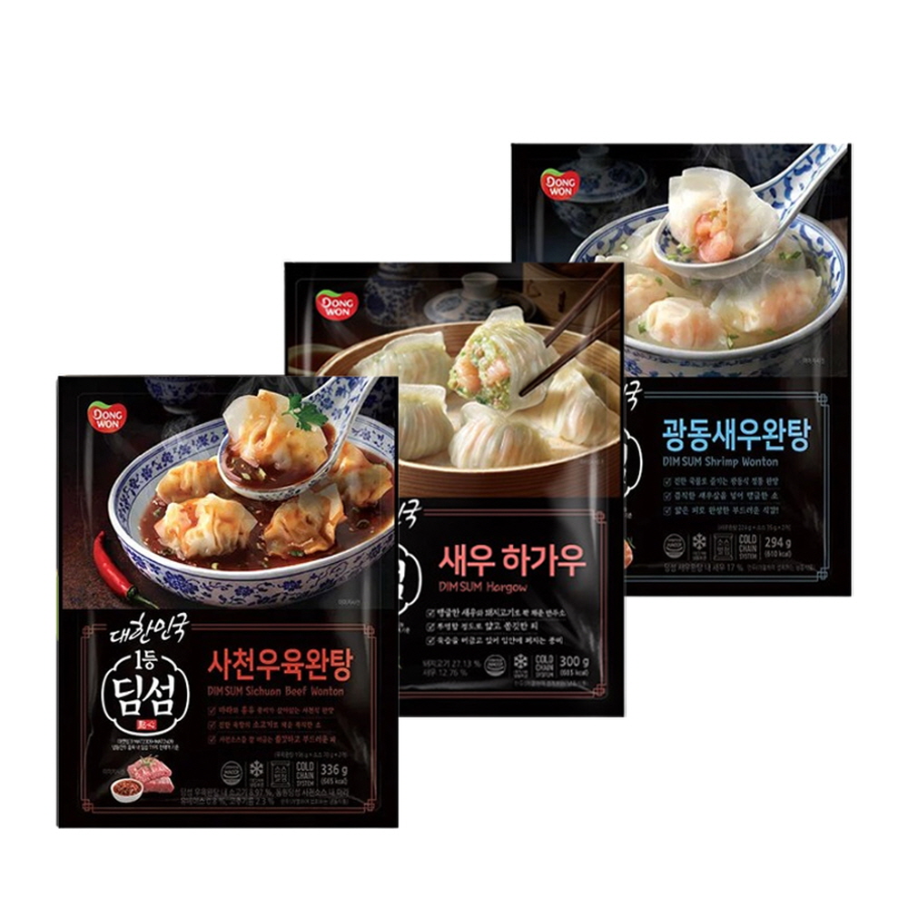 [동원] NEW 딤섬 새우하가우 300g 2봉 + 광동새우완탕 294g 2봉 + 사천우육완탕 336g 2봉